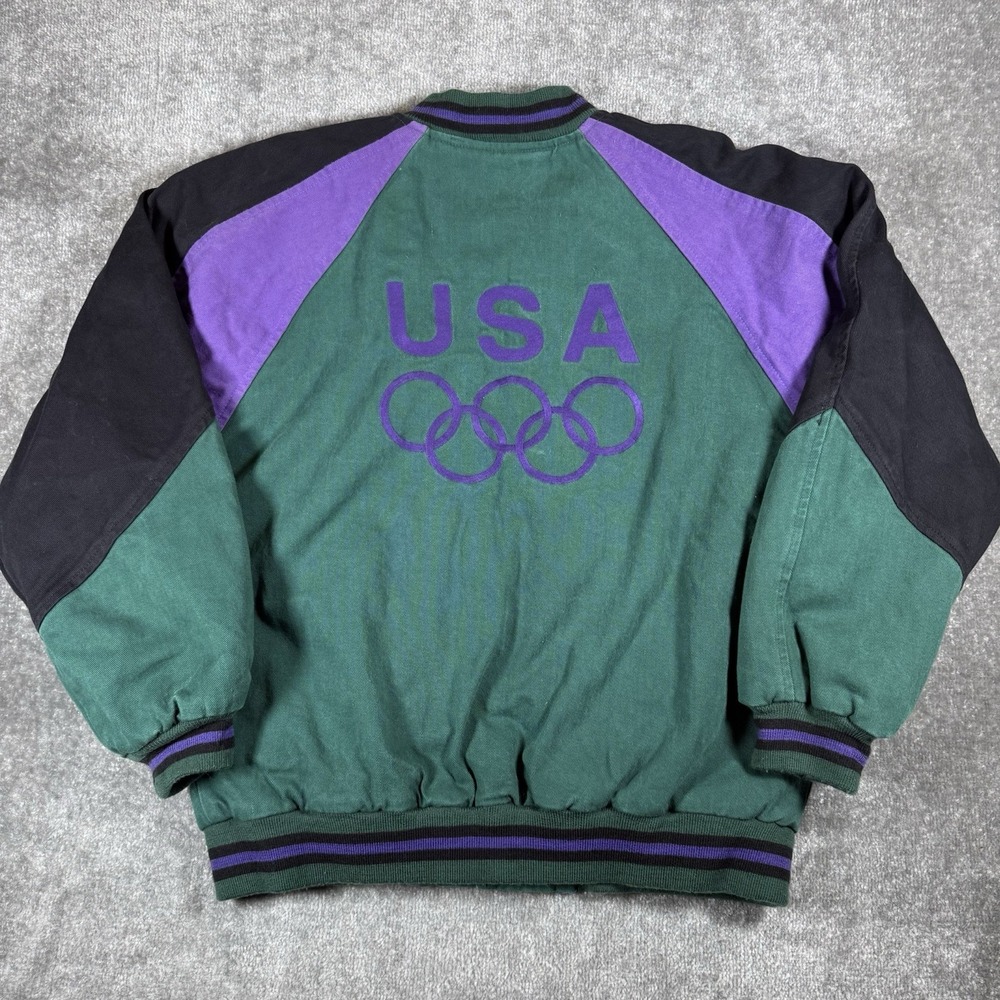 Vintage USA Olympics Jacket Men's Large Green Colorblock Bomber Varsity JCPenney